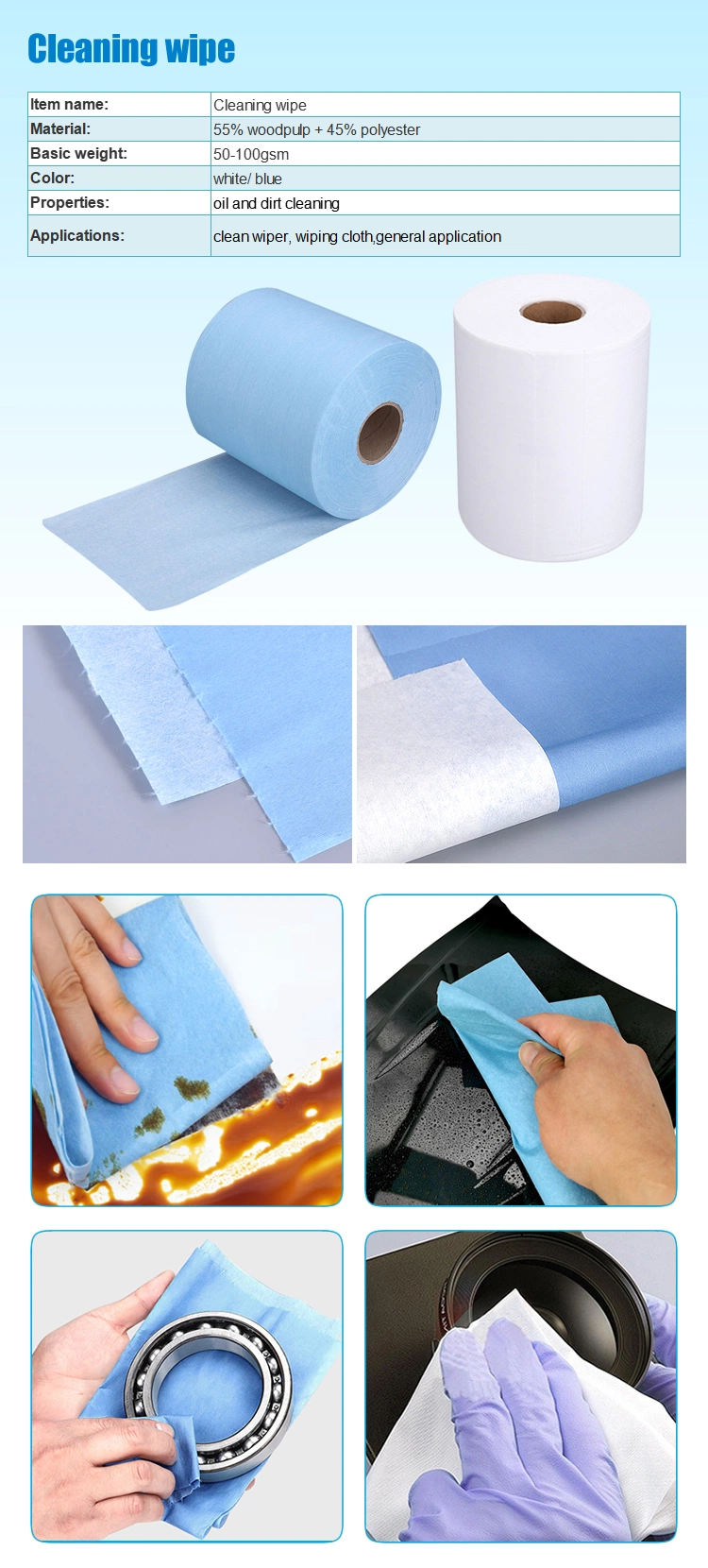 Automotive Engine Industrial Cleaning Cloth Industry Wipe Rolls